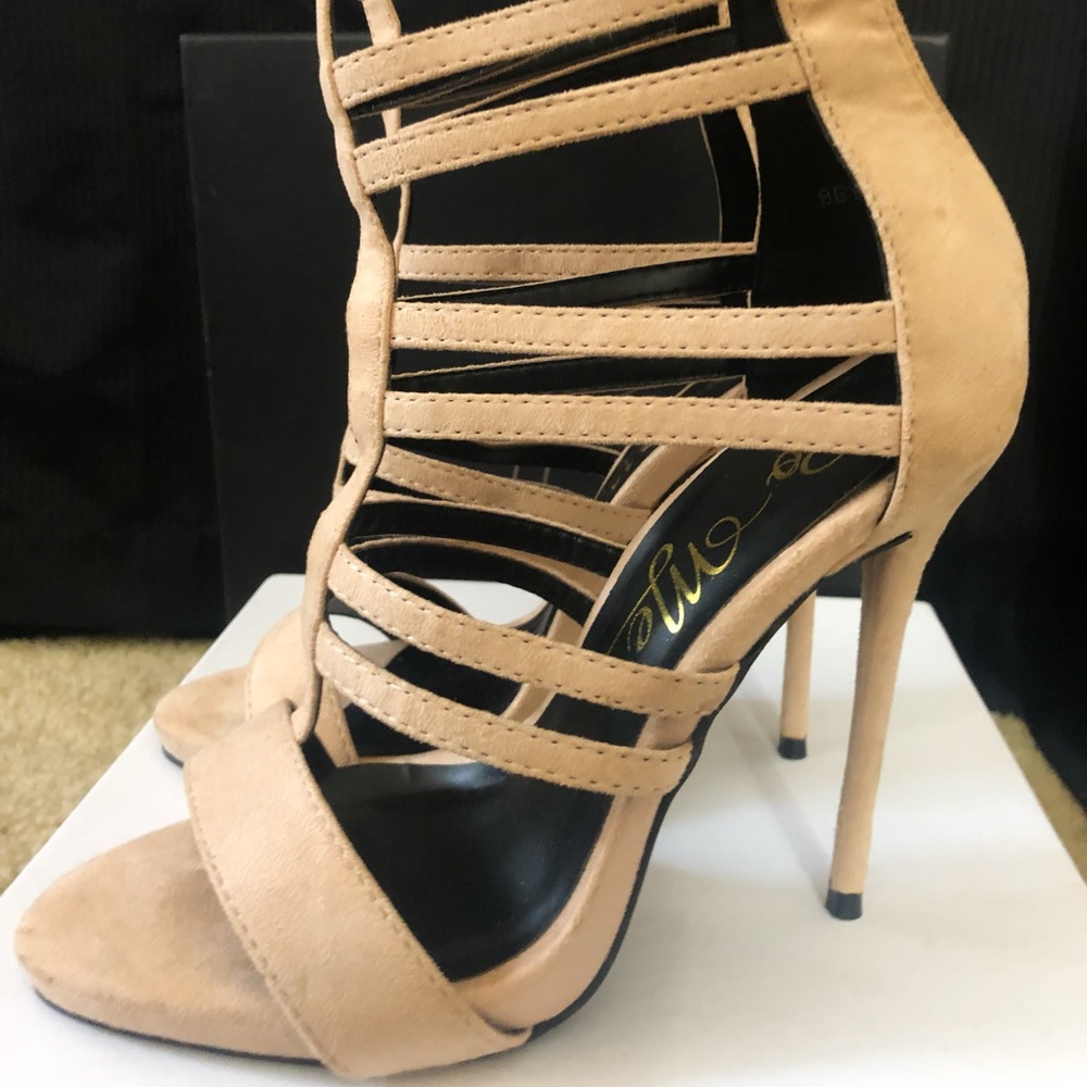 Nude caged heels